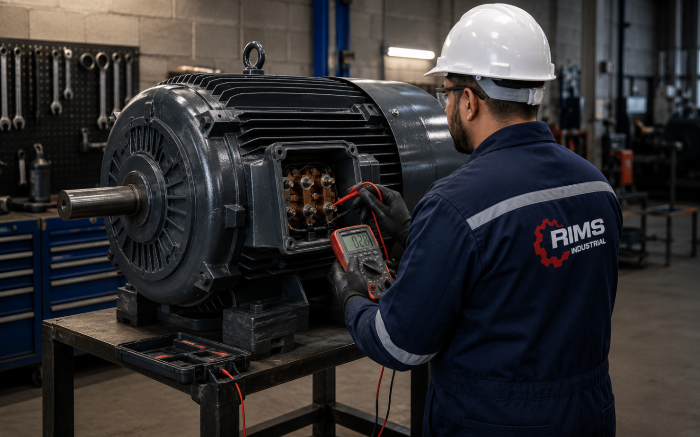 Diagnóstico eléctrico de motor industrial realizado por técnico de RIMS.