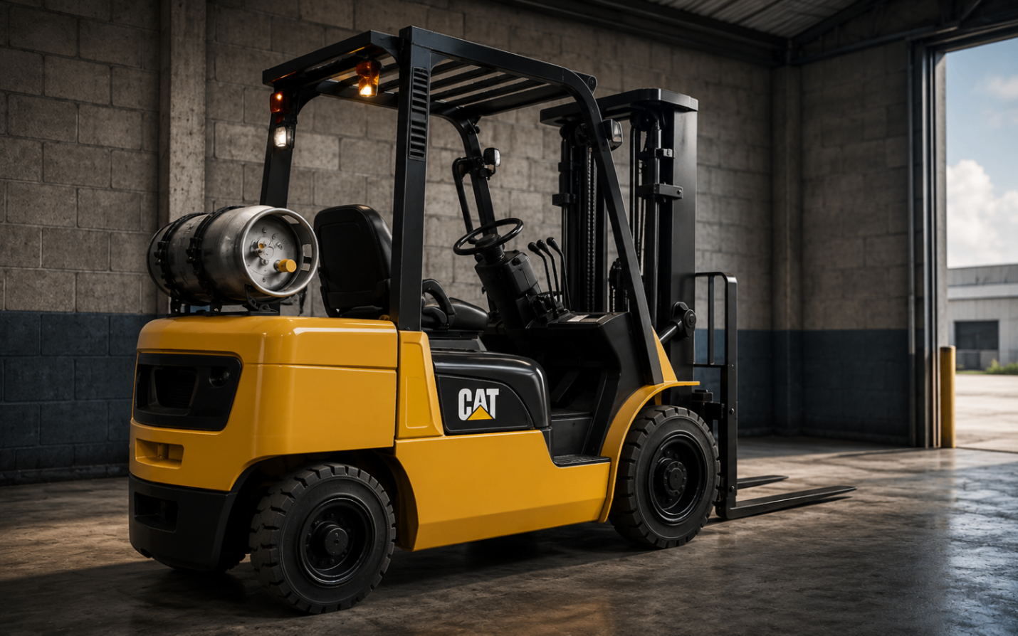 Montacargas CAT Gas LP de 5,000 libras disponible para operación industrial.